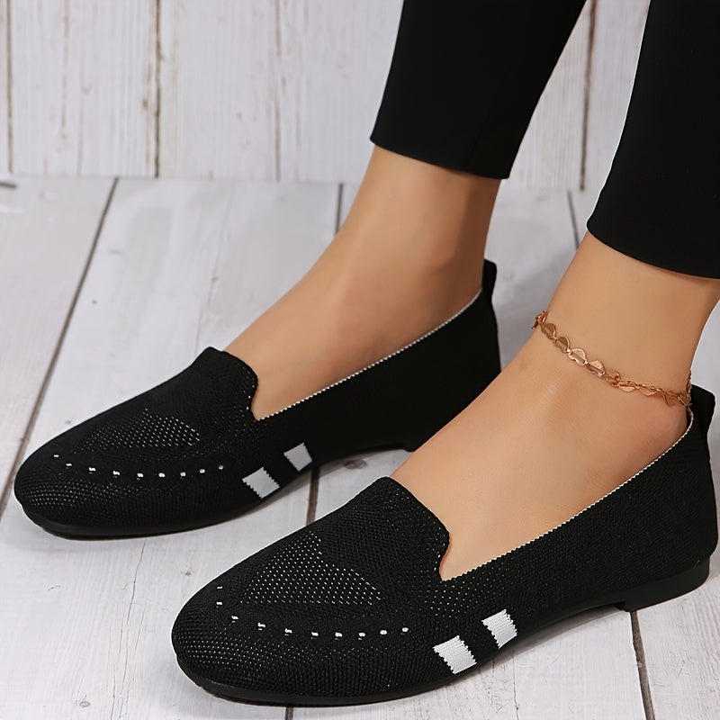 Women's Knitted Slip On Flats Comfortable Walking Shoes
