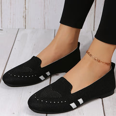 Women's Knitted Slip On Flats Comfortable Walking Shoes