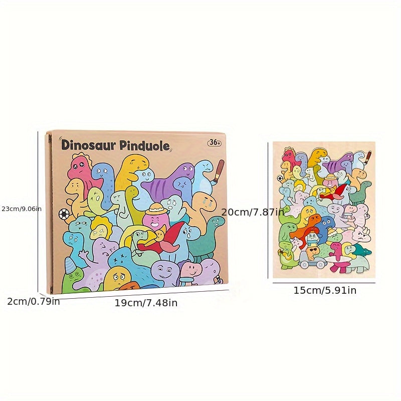 Colorful Dinosaur Traffic Puzzle Wooden Toy Enhances Recognition & Motor Skills