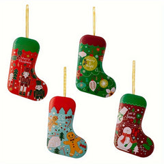 2pcs Tin Stocking Candy Jar Christmas Hanging Decoration