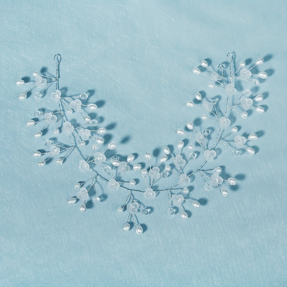 Clear Flower & Pearl Decor Hair Band Headband Bridal Wedding Accessory