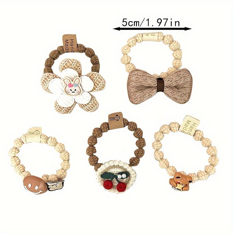 5pcs Kids Bow Hair Ties Cartoon Hair Rope