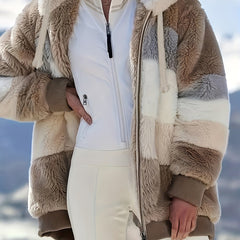Faux Fur Hooded Drawstring Jacket for Fall & Winter