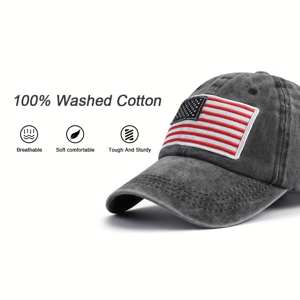 American Flag Baseball Cap Patriotic Washed Hat Vintage Design