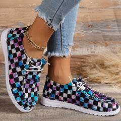 Women's Colorful Plaid Walking Shoes Lightweight Low Top Sport Skate Shoes