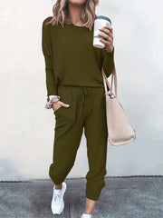 Solid Long Sleeve Top & Tapered Leg Pants Set