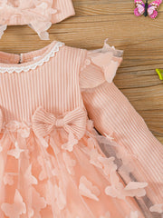 2pcs Baby Girls Butterfly Long Sleeve Dress & Headband Set