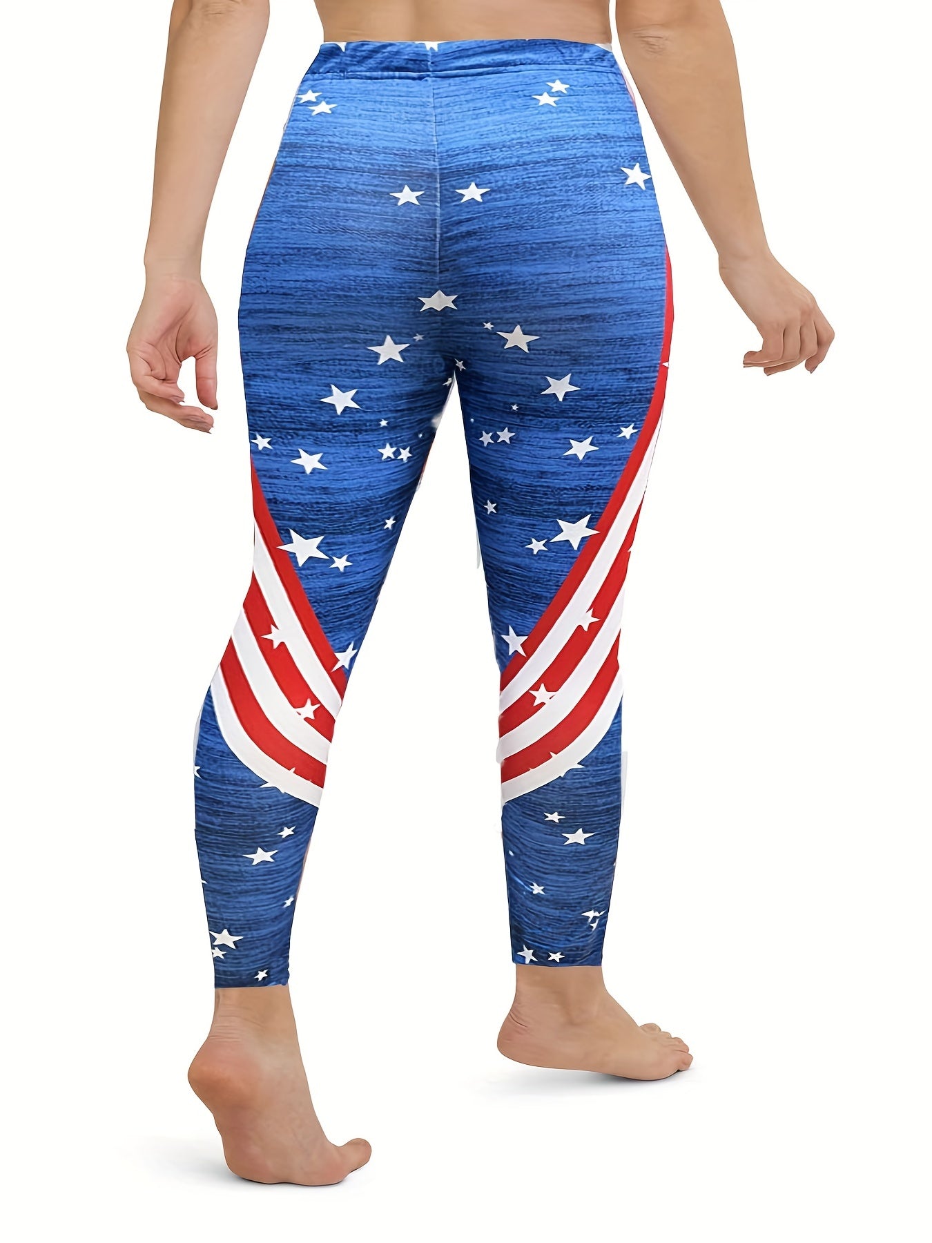 Independence Casual Leggings Women's Plus Star & Stripe Print High Sl