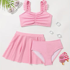 Baby Girls 3pcs Swimsuit Set Shirred Crop Top & Skirt & Shorts
