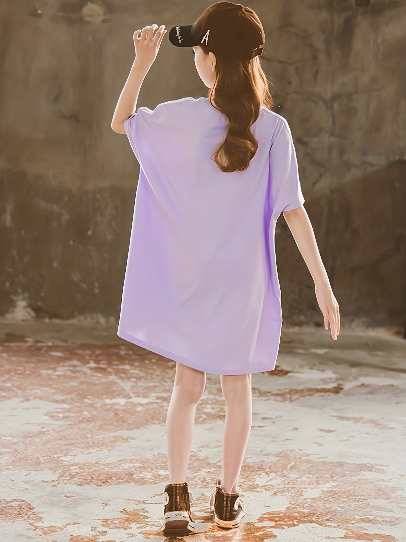 Girls' Drawstring Waist Short Sleeve T Shirt Dress Loose Fit Casual Dress