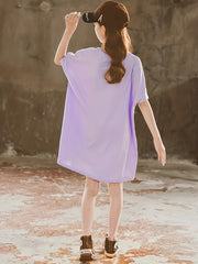 Girls' Drawstring Waist Short Sleeve T Shirt Dress Loose Fit Casual Dress