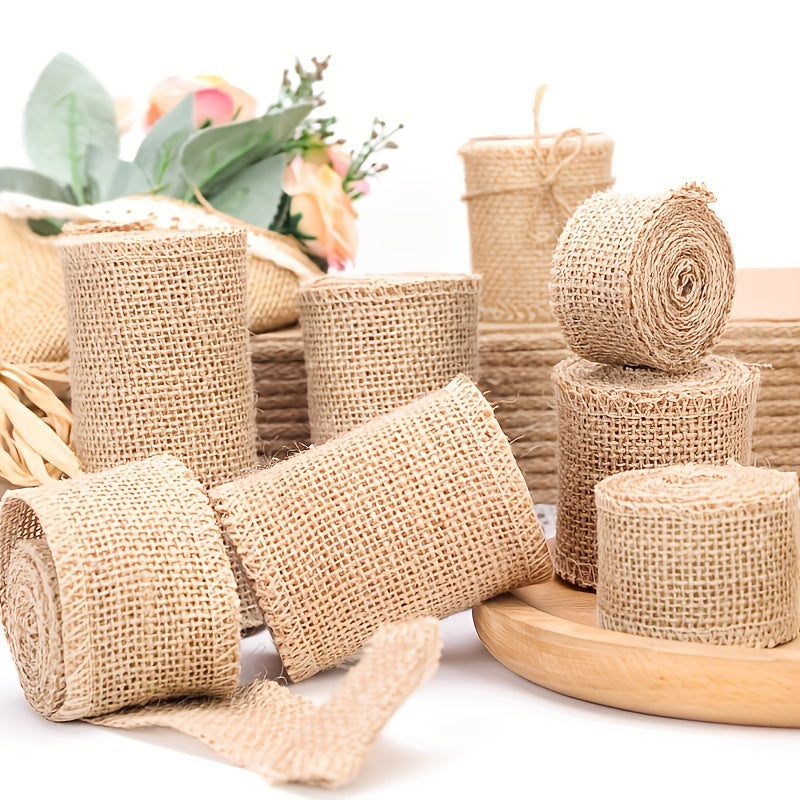 Linen Roll Woven Jute Fabric Sash Edge DIY Material Christmas Wedding Decor