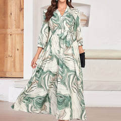 Marble Print Surplice Neck Dress 3/4 Sleeve Midi Dress