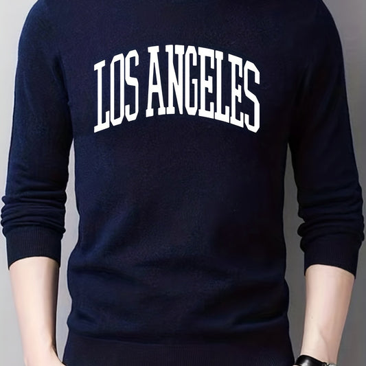 LA Crew Neck Knitted Sweater Men's Casual Warm Pullover Fall Winter