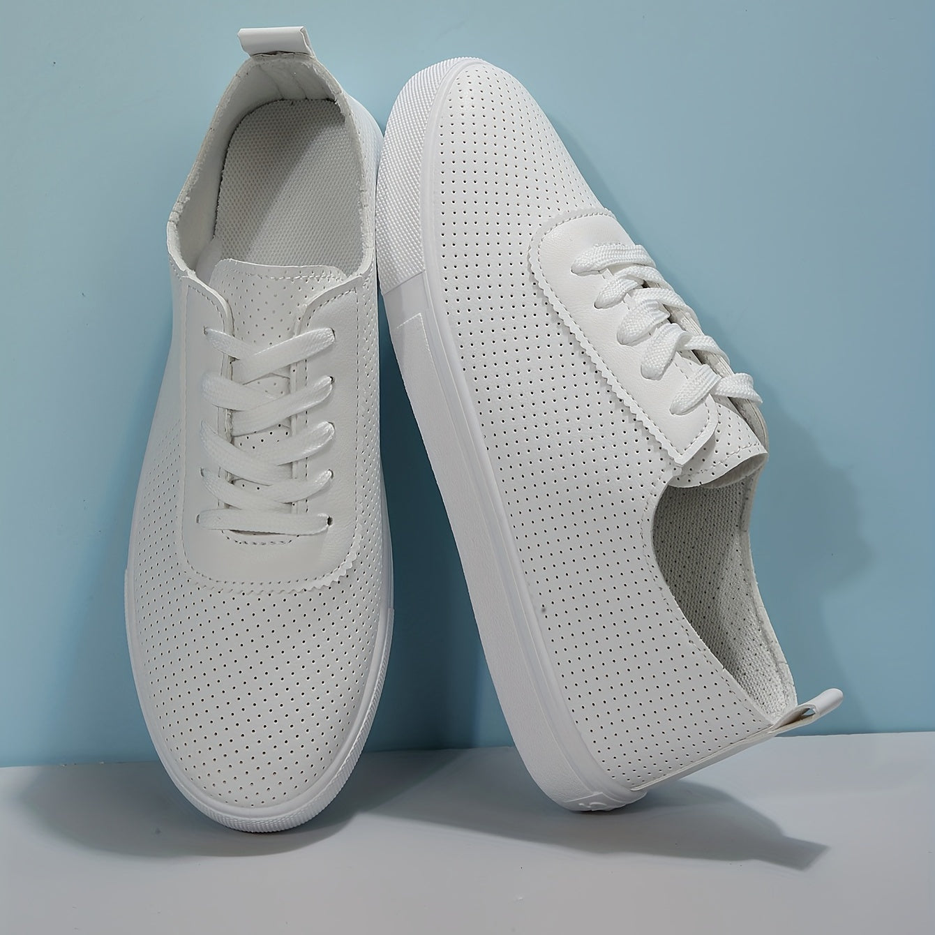 Women's Hollow Out Lace Up Sneakers Breathable Flat Skate Shoes