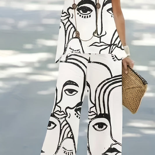 Figure Print Tank Top & Pants Outfit Set