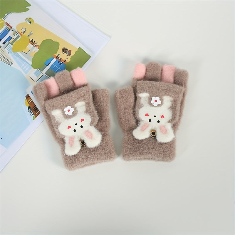 Winter Kids Half Finger Gloves Bunny Point Girls Boys