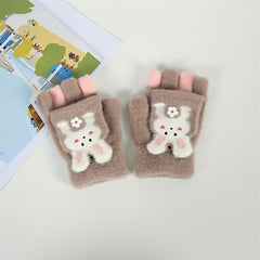 Winter Kids Half Finger Gloves Bunny Point Girls Boys