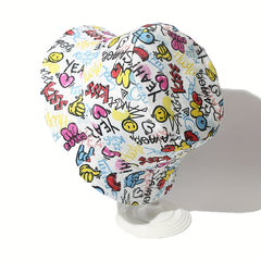 Graffiti Print Bucket Hat Hip Hop Reversible Sunscreen Beach Hat Fisherman Cap