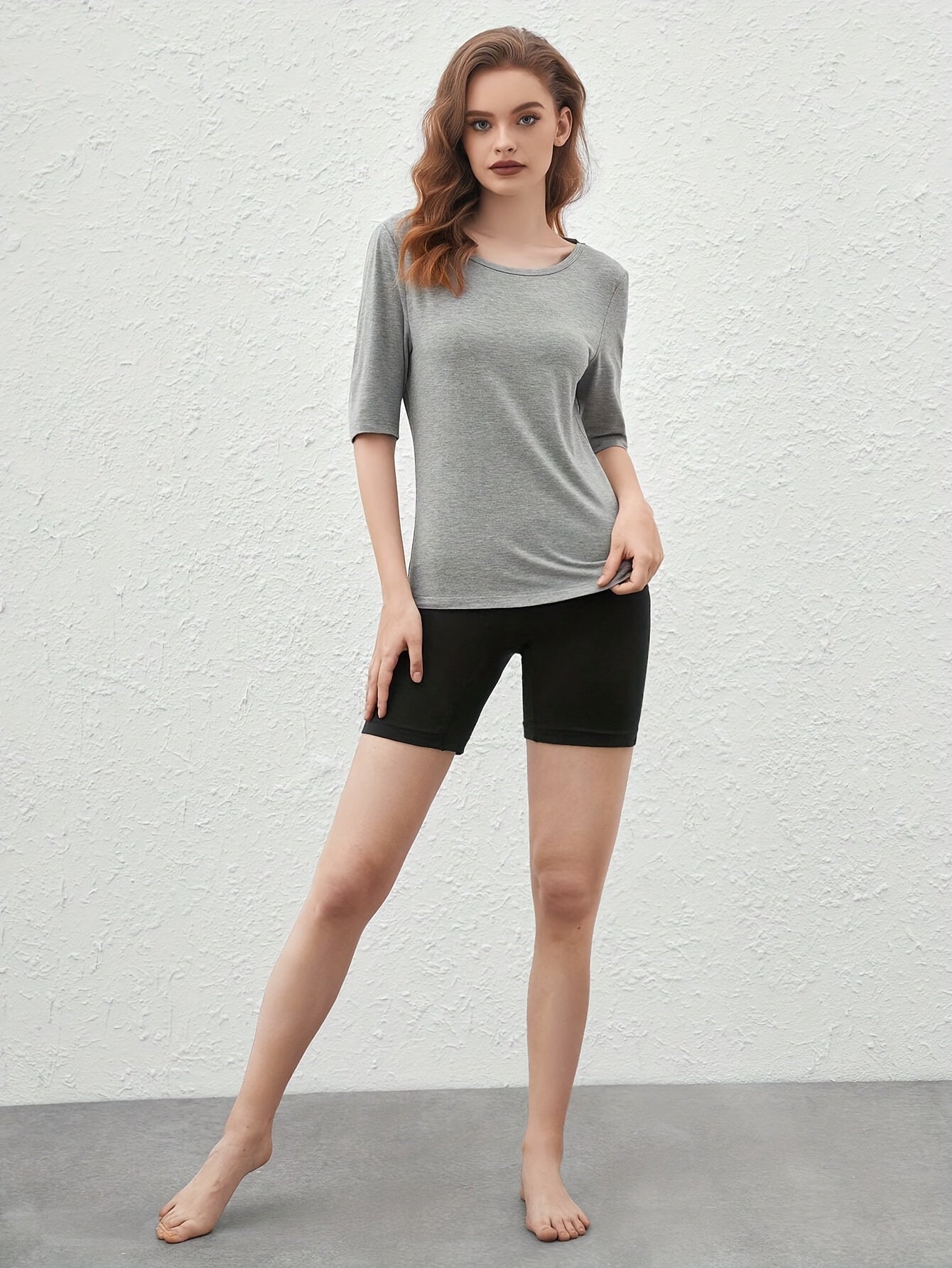 Lace Up Lounge Tops Crew Neck Half Sleeve Top Women's Sleepwear
