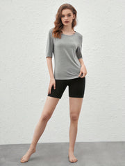 Lace Up Lounge Tops Crew Neck Half Sleeve Top Women's Sleepwear