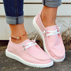 Women's Red Boat Shoes Lace up Comfortable Flat Canvas Shoes