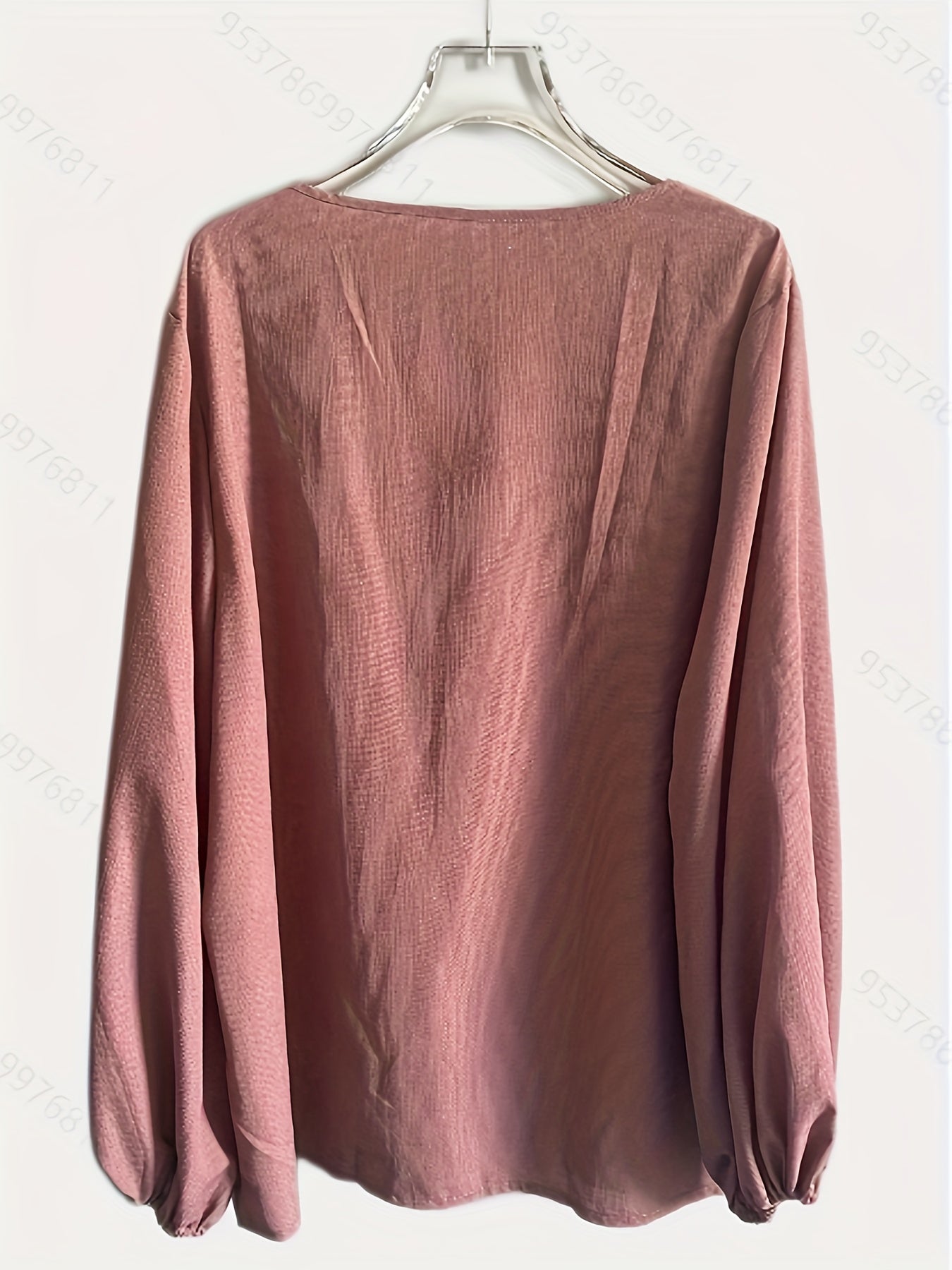 Casual Blouse Women's Plus Solid Lantern Sleeve V Neck Stretch Top