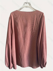 Casual Blouse Women's Plus Solid Lantern Sleeve V Neck Stretch Top