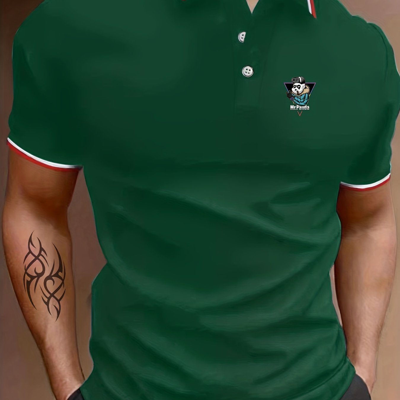 Men's Mr Panda Graphic Polo Shirt Casual Breathable Button Up Short Sleeve