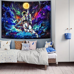 Blacklight Astronaut Space Tapestry UV Reactive Glow Dark Tapestries