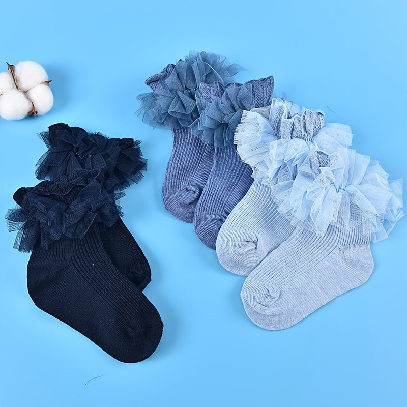 Girls Mesh Stitching Knit Lace Crew Socks for Autumn and Winter