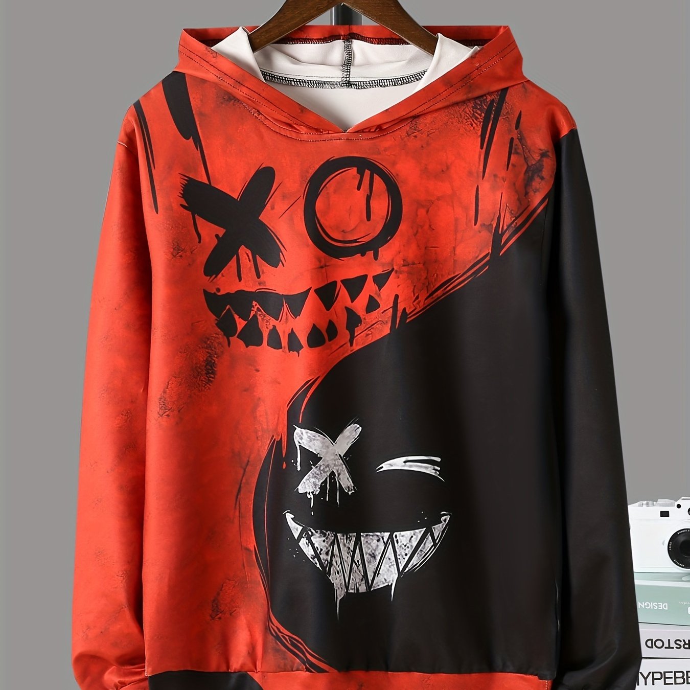 Boy's Graffiti Face Print Hoodie Casual Sweatshirt