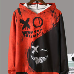 Boy's Graffiti Face Print Hoodie Casual Sweatshirt