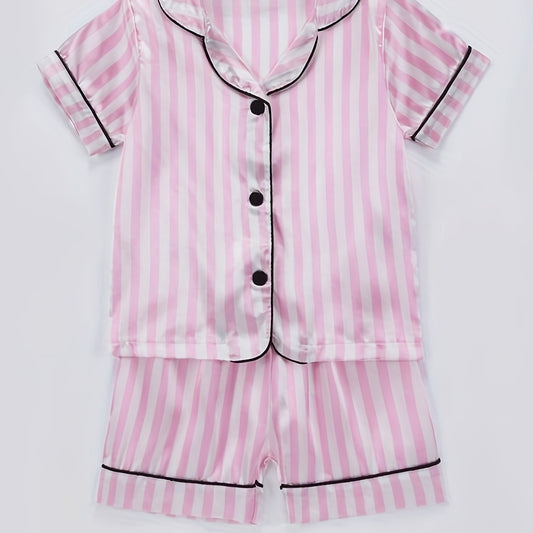Girls Stripes Print Pajamas Set for Summer