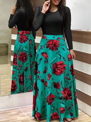 Polka Dot Print Maxi Dress Women's Plus High Waist Long Dress