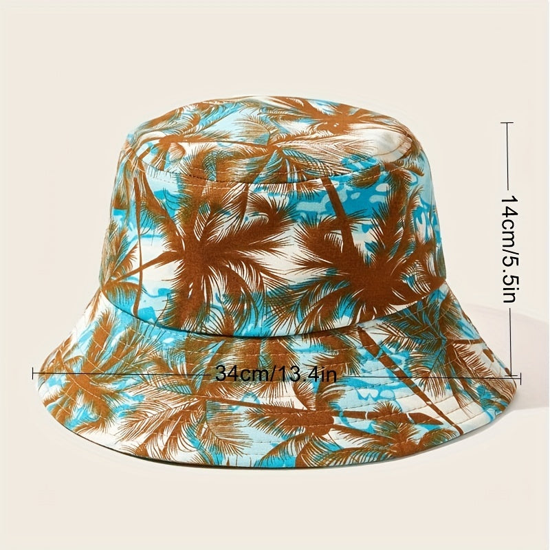 Coconut Tree Print Bucket Hat UV Protection Sunscreen Travel Beach Hats