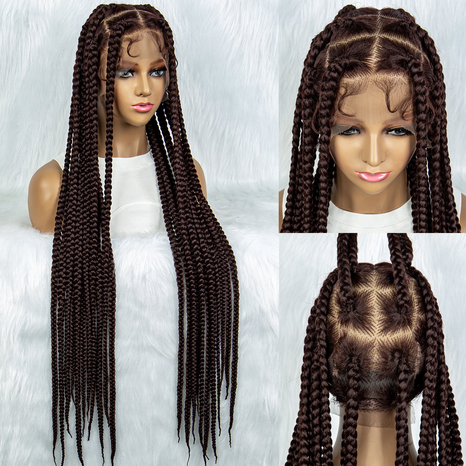 Knotless Box Braided Wig Full Lace Front Synthetic Cornrow Braids Wig