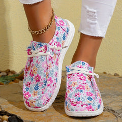 Women's Floral Pattern Boat Shoes Low Top Lace-Up Flats