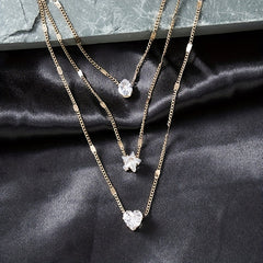 Girls Vintage Layered Heart Star Drop Pendant Necklace