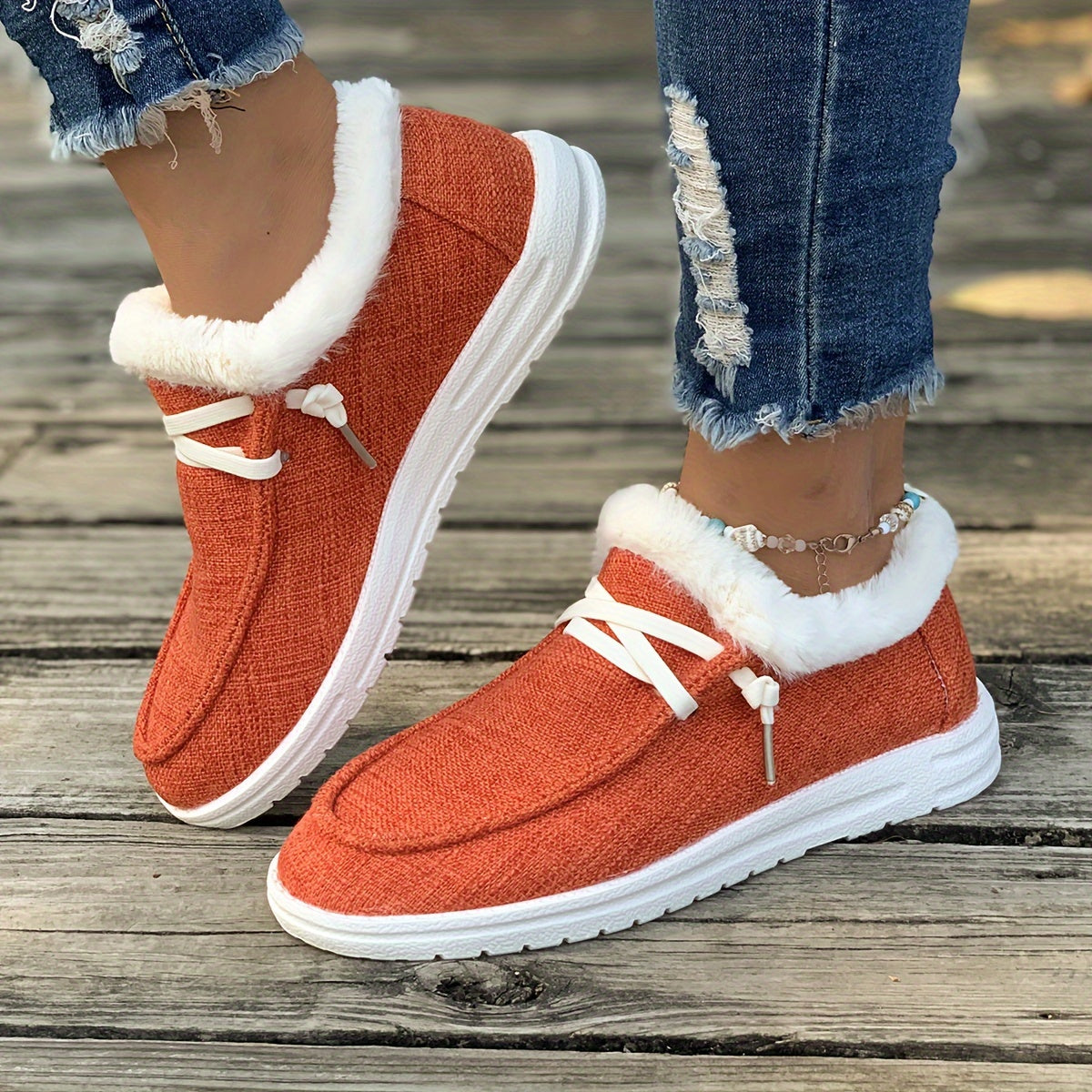 Winter Warm Flats Thermal Snow Boots Faux Fur Plush Lined Slip On Shoes