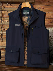 Men's Cargo Vest Stand Collar Zip Up Outwear