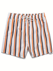 Vertical Stripes Men s Quick Dry Hawaiian Board Shorts With Pockets