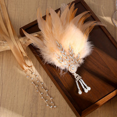 1920s Gatsby Feather Headband with Rhinestones & Pearls