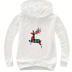 Plaid Reindeer Print Cotton Hoodie for Girls Spring Fall