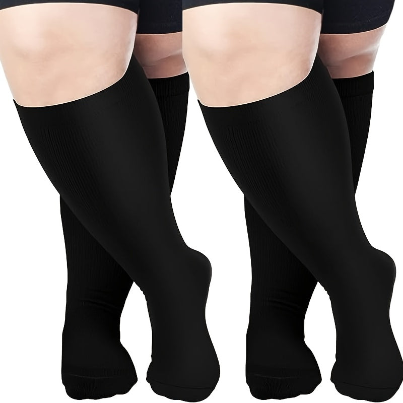 2 Pairs Plus Size Compression Socks Wide Calf 20-30 MmHg