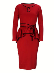 Two Piece Set Long Sleeve Keyhole Tops & Skirt Outfit