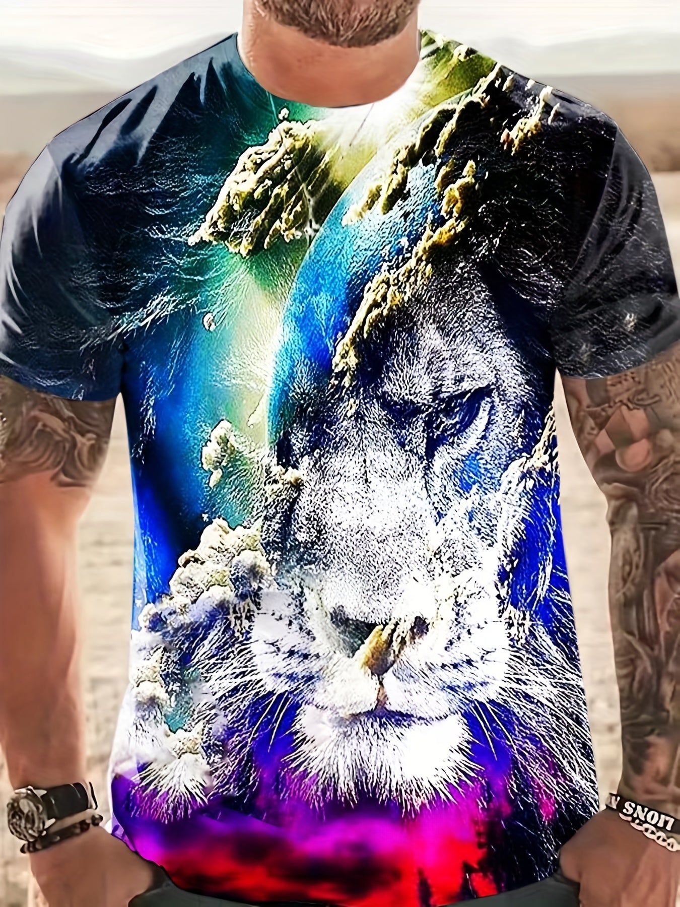 Men's Colorful Lion Graphic T Shirt 3D Print Active Stretch Tee