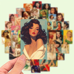 50pcs Retro Lady Graffiti Stickers Mixed Colors & Shapes Artistic Cartoon Illust