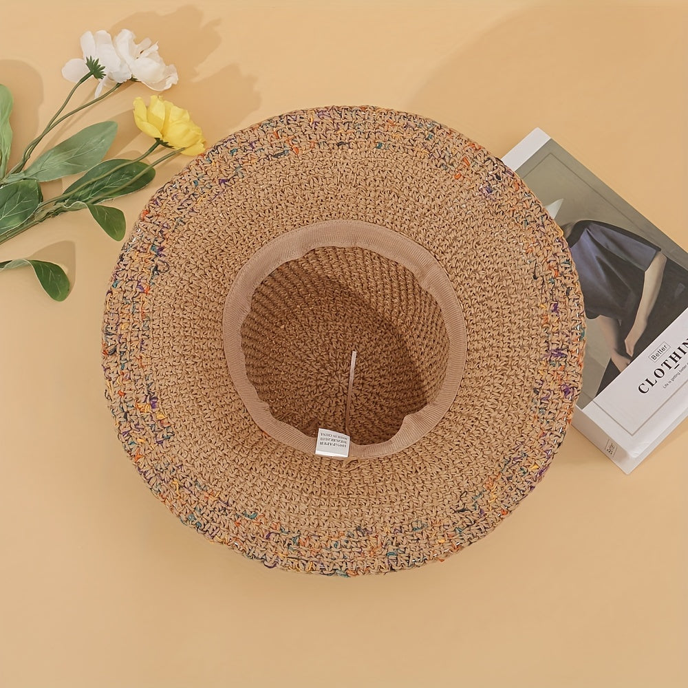 Vintage Wide Brim Straw Hat Classic Crochet Sun Hat
