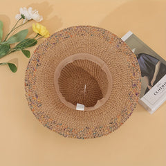 Vintage Wide Brim Straw Hat Classic Crochet Sun Hat